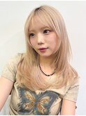 グレージュブラウン/ミディアムレイヤー/韓国巻き/顔周りカット