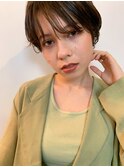 ミニボブ 毛先パーマ　黒髪 　アッシュ　フレンチボブ 　下北沢