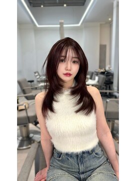 ノク 渋谷(nok) 丸みレイヤー_オリーブベージュレイヤーカットウェットヘア