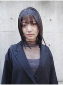 シースルーミディアムレイヤー暗髪ラベンダー20代30代