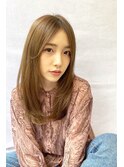 小顔セミウェットウェーブピンクベージュハイライトカラー