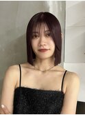 ボブ切りっぱなしボブ韓国ボブブリーチなしボルドー暖色