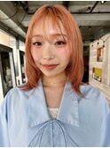 【阿形】アプリコットオレンジミディアムレイヤーハッシュカット