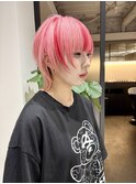 ショートウルフ/アッシュピンク/デザインレッド