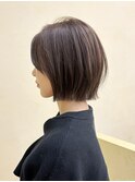 レイヤーボブ切りっぱなしマロンベージュラベンダーミルクティ