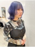 ブルーパープルハイトーンカラー/顔まわりレイヤー/ケアブリーチ