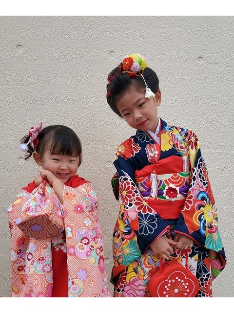 七五三 姉妹 可愛い ツインテール 日本髪風 ヘアアレンジ