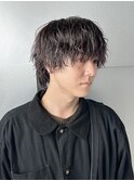 前上がりウルフ ミディアムウルフ レッドブラウン 新宿東口