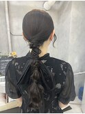 タイト編みおろし結婚式ヘアお呼ばれヘア