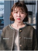 ボブパーマ×ブラウンカラー【岡山】耳かけレイヤーパーマ