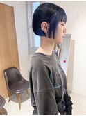 "久保田"刈り上げミニボブイヤリングカラーネイビー暗髪夏カラー