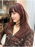 ハッシュカットブリーチなしダブルカラーワインレッド