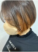 #インナーカラー#ショートボブ#アプリコットオレンジ