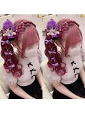 編みカチュサイドポニー
