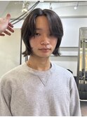 =メンズボブ/ダークアッシュ/ニュアンスパーマ／ボブウルフ