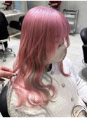 ダブルカラー/黒髪/ボブルフ/ネビージュ/原宿/ピンクカラー
