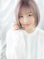 ドクターズ サロン ラブ(Dr's Salon LAB)&nbsp;ミルクティーピンクの透けバングぶつ切りボブm古河10代20代30代