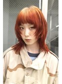 フェイスレイヤーシャギーウルフディープオレンジルーツカラー