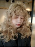 顔周りレイヤーロングおくれ毛ホワイトグレージュ_F0716