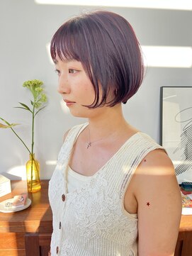 ヘアー アイス 御器所本店(HAIR ICI) 透明感夏レイヤーカットショートボブ軽やかピンクレッド