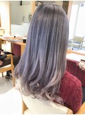 透明感Wカラーホワイトラベンダーアッシュロングデザインカラー