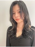 レイヤーロング/透明感オリーブアッシュ