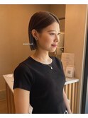 大人可愛い切りっぱなしミニボブ×透明感ハニーベージュカラー
