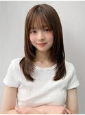 小顔 前髪 ミディアムレイヤーカット ダークアッシュ "