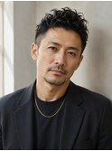 メンズツーブロラフボディパーマ束感カラーかき上げ20代30代 