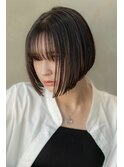 20代30代大人可愛い黒髪前下がりボブ/前髪