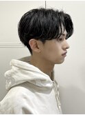 大分ツーブロック刈り上げセンターパート毛流れニュアンスパーマ