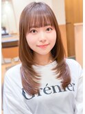 グレーベージュストレートレイヤーロング黒髪◎20代30代40代50代