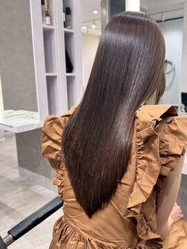 サラツヤロングベージュカラーブリーチしない透明感カラー