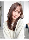 ロング前髪カット顔周りレイヤーココアベージュ_F41248
