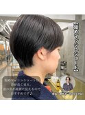 マッシュショート前髪長めハンサムショート黒髪ショート襟足短め