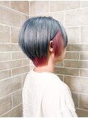 メタリックブルーグレイッシュピンクバイカラー