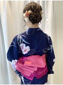 浴衣着付/半幅帯/片挟み結び/シニヨン/ふわふわアップ/個性派帯