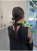 ヘアアレンジ編みおろし結婚式2次会_オリーブベージュ