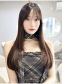 ・縮毛矯正ストレートダークパープルミルクブラウンダウンバング