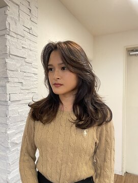 ノラキチジョウジ(NORA KICHIJOJI) レイヤーカット暗髪ブラウンカラーカーテンバング流し前髪