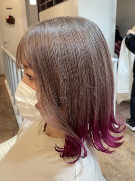 スタジオフォーエイチ(STUDIO 4H) ハイトーンシルバー/裾カラー/グラデーション/ピンク/ベージュ