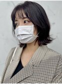 シースルーバング　顔まわりレイヤーカット　外ハネ切りっぱなし