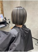 バレイヤージュ、ハイライト、レイヤーロング、グレーベージュ