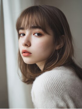 ナチュラル可愛いワイドバング×マロアッシュブラウン