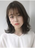 *くびレイヤーグレーベージュ小顔似合わせカット斜めバング