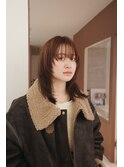 レイヤーカットミディアム×ブラウンベージュ