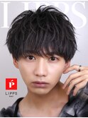 LIPPS天神黒髪王道ツーブロック緩めスパイラルパーママッシュ