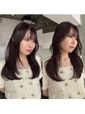 ミディアムレイヤーローズブラウンダークレッド韓国ヘア