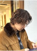 ハイライトカラーメンズパーマカットベージュブラウンスパイラル