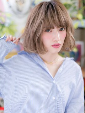 カバーヘア ブリス 北浦和(COVER HAIR bliss) くすみベージュぱっつん前髪韓国風ボブパーマc6北浦和20代30代